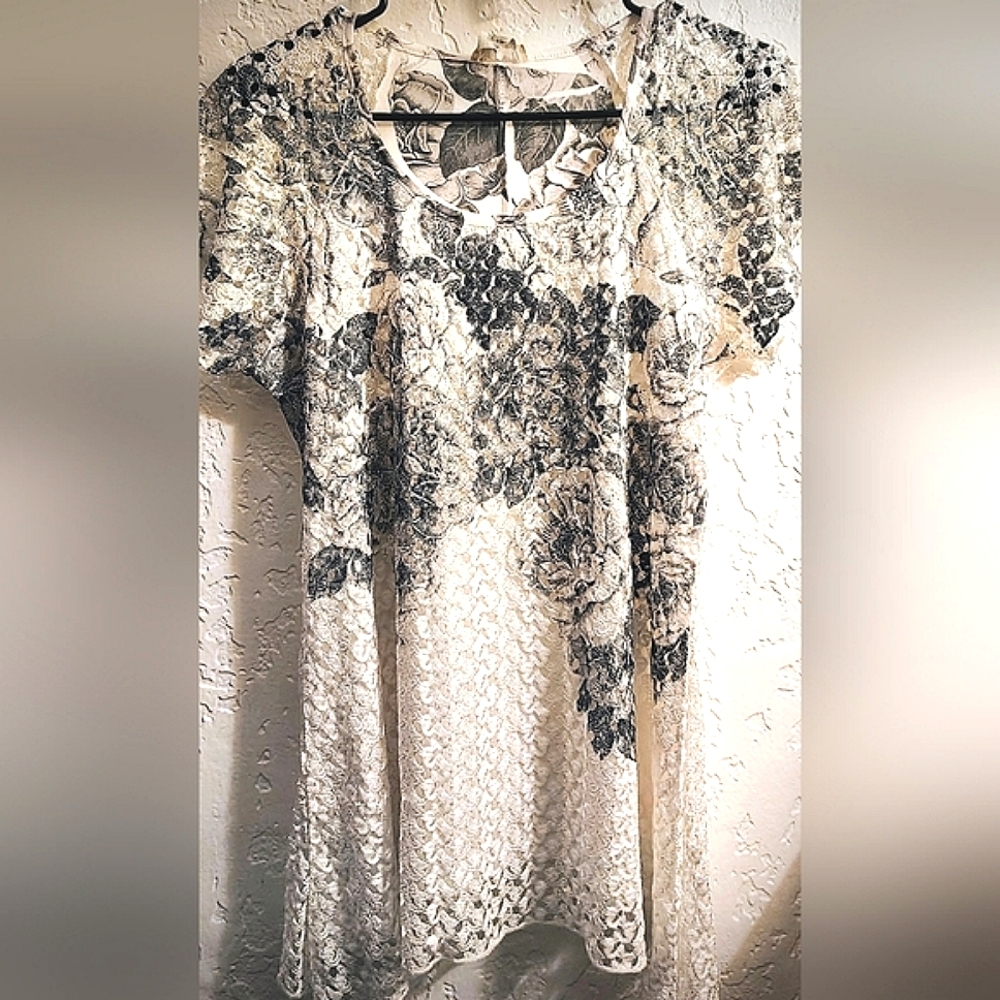 Britney Black, White Lace Top, Size M
